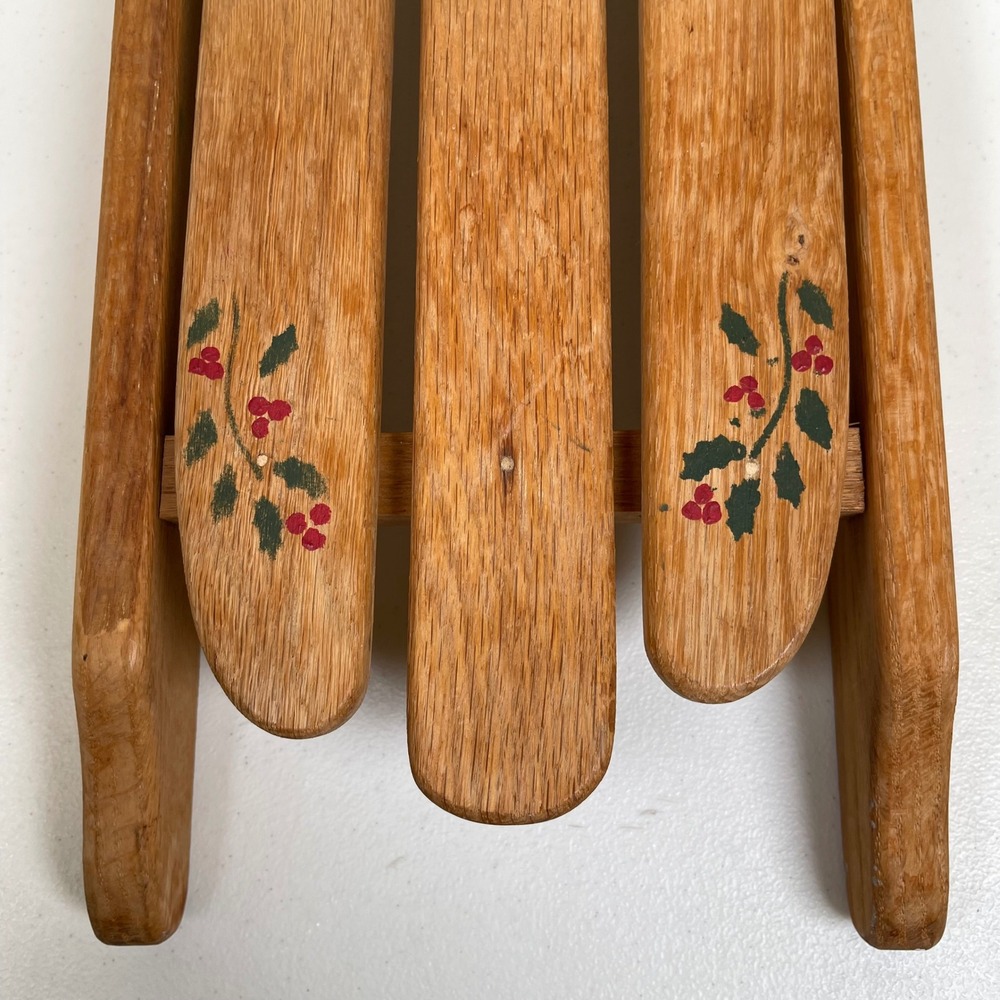 Vintage Handmade Wood Sled Christmas Holly Christmas Door Decor Farmhouse Rustic - Picture 4 of 9